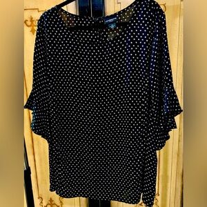 Liz Claiborne black polka dot blouse with flutter sleeves 3X